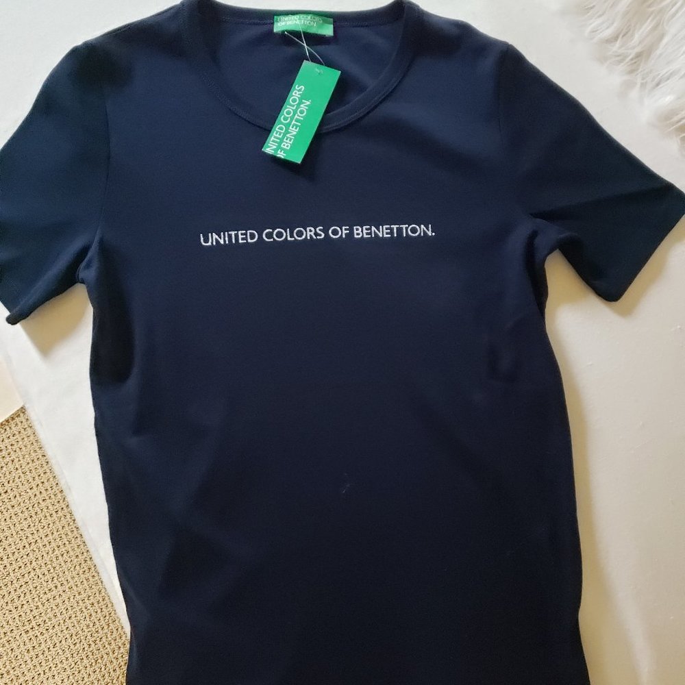 Benetton  navy cotton t-shirt   S